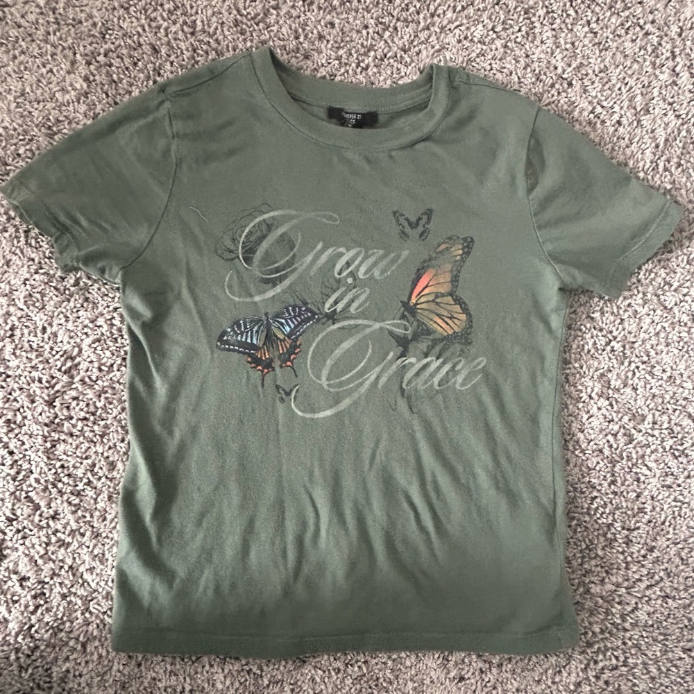 Forever 21 Green Kids T-Shirt with Butterfly Design